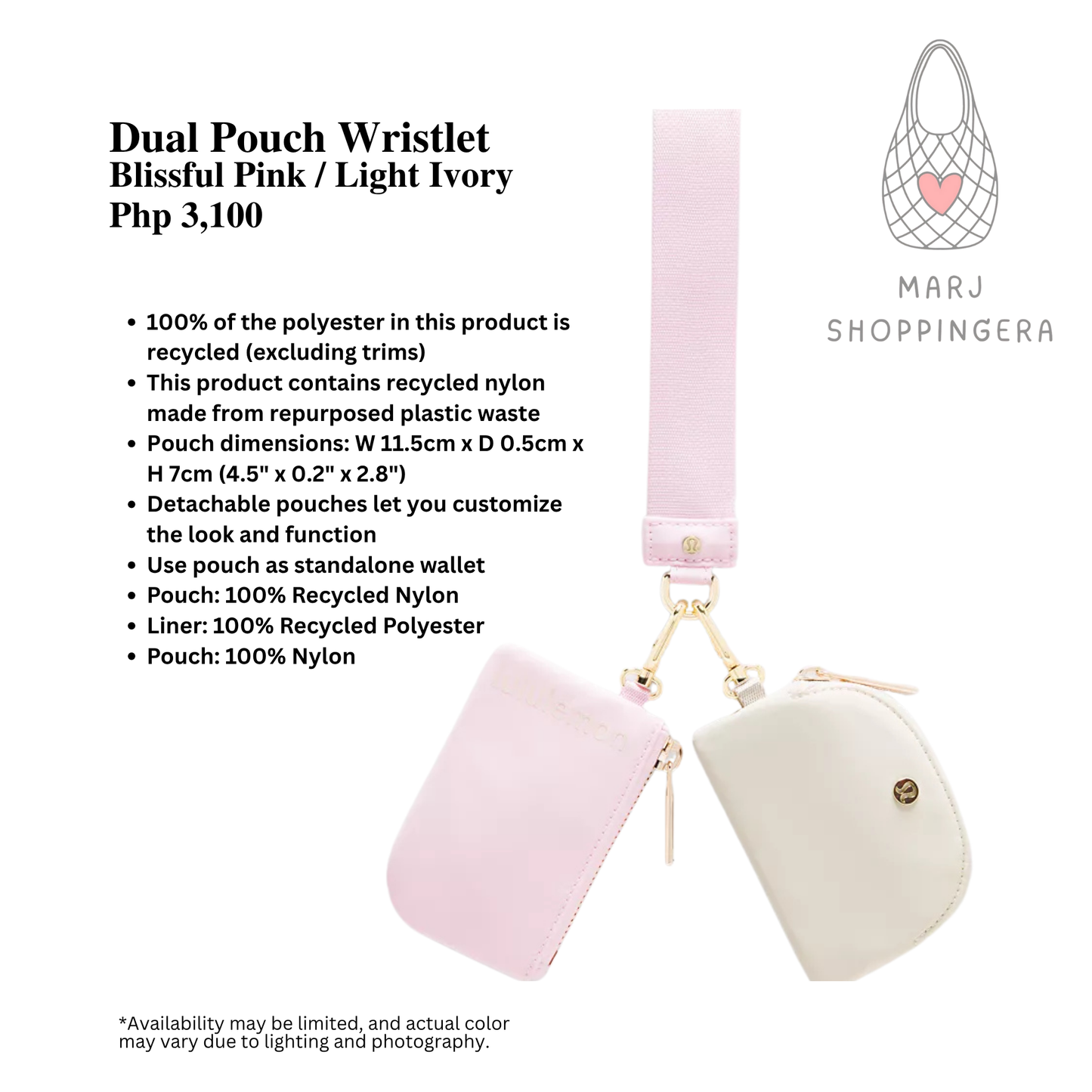 Lululemon Dual Pouch Wristlet (Blissful Pink/Light Ivory)