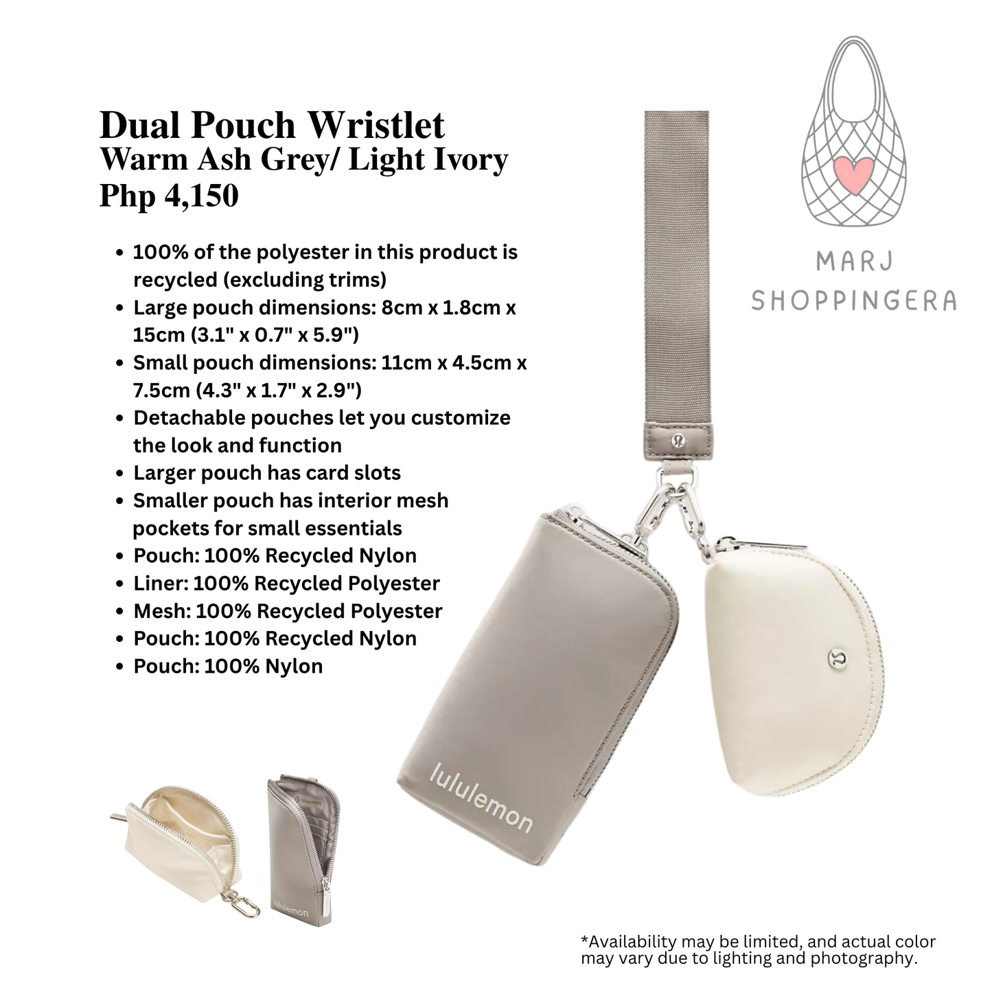 Lululemon Dual Pouch Wristlet Wallet (Warm Ash Grey/Light Ivory)