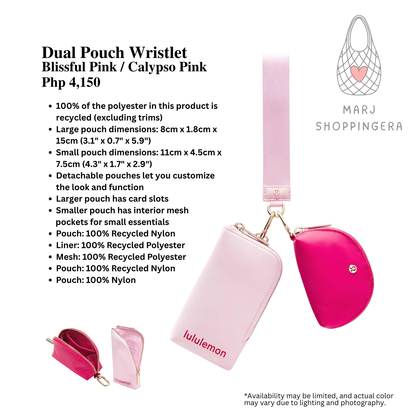 Lululemon Dual Pouch Wristlet Wallet (Blissful Pink/ Calypso Pink)