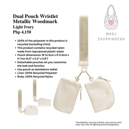 Lululemon Dual Pouch Wristlet Metallic Wordmark (Light Ivory)