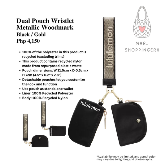 Lululemon Dual Pouch Wristlet Metallic Wordmark (Black/Gold)