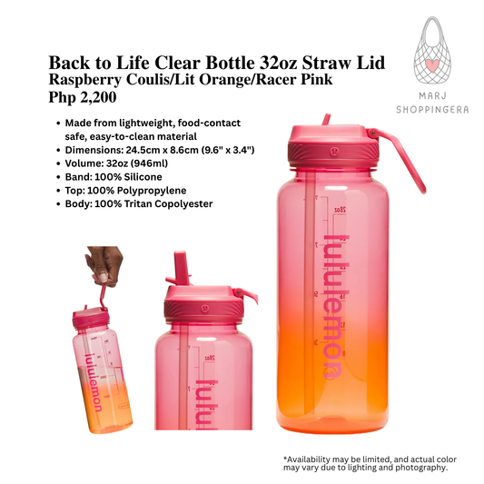 Lululemon Back to Life Clear Bottle 32oz Straw Lid