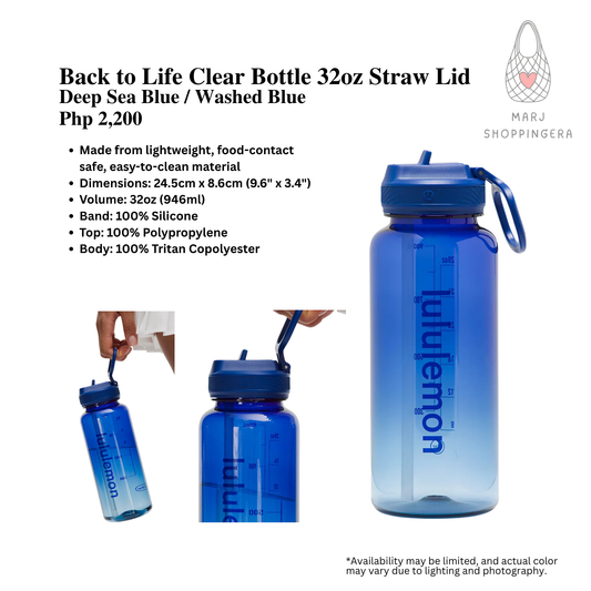Lululemon Back to Life Clear Bottle 32oz Straw Lid